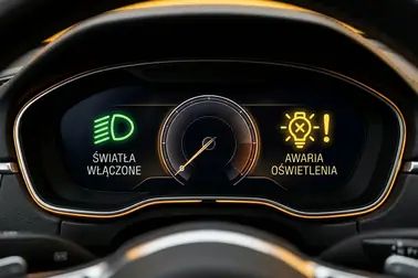 Kontrolka włączonych świateł oraz ostrzegawczy symbol żarówki z wykrzyknikiem