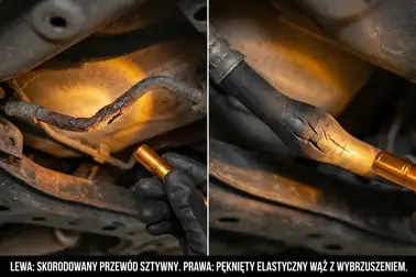 Korozja przewodu sztywnego oraz pęknięcie i wybrzuszenie przewodu elastycznego