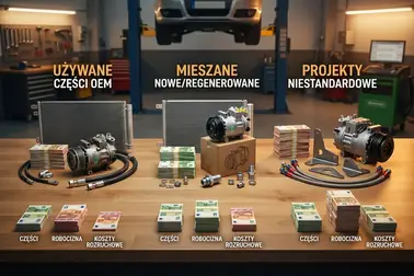 Koszty części, robocizny i uruchomienia w trzech wariantach montażu klimatyzacji