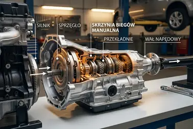 Manualna skrzynia biegów między silnikiem a elementami układu przeniesienia napędu