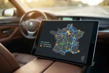 Mapa Francji z głównymi płatnymi i bezpłatnymi korytarzami drogowymi