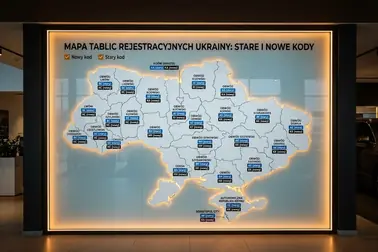 Mapa Ukrainy z kodami tablic rejestracyjnych dla obwodów oraz miast Kijów i Sewastopol
