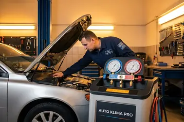 Mechanik mierzy ciśnienia po obu stronach układu i temperaturę powietrza z nawiewu