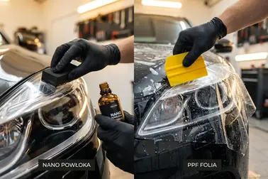 Nakładanie powłoki ochronnej i folii PPF na klosz reflektora