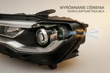 Obudowa reflektora z zaznaczonym kanałem wentylacyjnym i kierunkiem wymiany powietrza