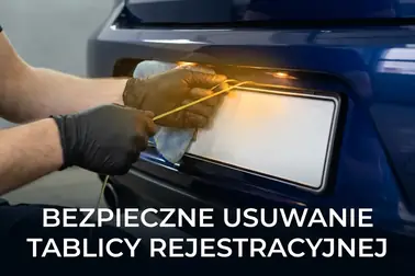 Oddzielanie przyklejonej tablicy rejestracyjnej żyłką prowadzoną równolegle do lakieru