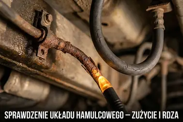 Oględziny skorodowanego przewodu sztywnego i elastycznego przewodu hamulcowego