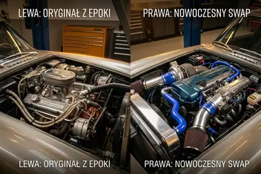Oryginalne podzespoły samochodu zabytkowego zestawione z nowoczesną modyfikacją konstrukcyjną