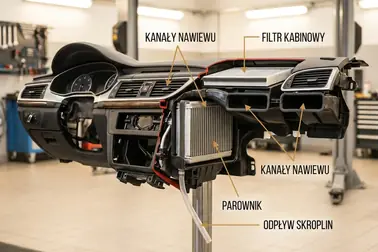 Parownik, filtr kabinowy, kanały nawiewu i odpływ skroplin jako możliwe źródła zapachu