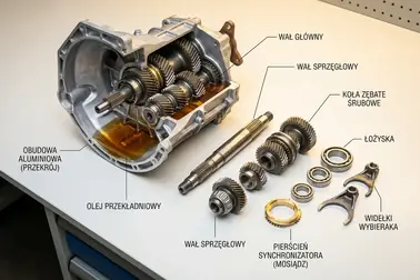 Podpisane wałki, koła zębate, łożyska i obudowa przekładni mechanicznej