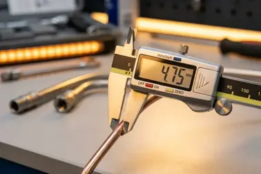 Pomiar suwmiarką zewnętrznej średnicy metalowego przewodu hamulcowego