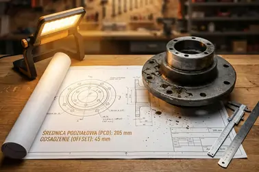 Pomiary rozstawu otworów, otworu centralnego i odsadzenia felgi rolniczej
