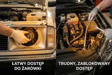 Porównanie bezpośredniego dostępu do halogenu z lampą wymagającą demontażu i diagnostyki