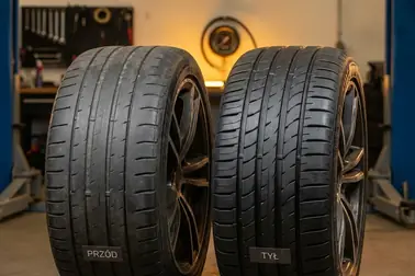Porównanie bieżnika przedniej i tylnej opony samochodu z napędem FWD