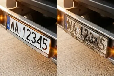 Porównanie czytelnej tablicy z tablicą zasłoniętą folią, naklejką, osłoną i ramką