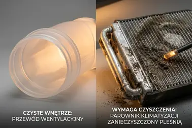Porównanie kanału nawiewu po neutralizacji zapachu oraz parownika wymagającego mechanicznego usunięcia osadu