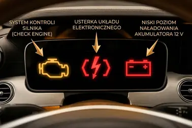 Porównanie kontrolek: silnika, pioruna i 12 V z widocznymi cechami rozpoznawczymi