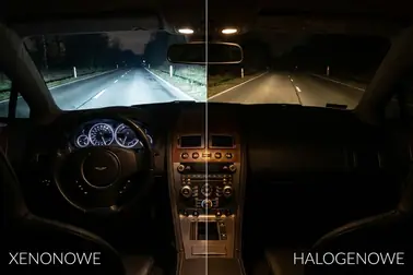 Porównanie oświetlenia jezdni przez sprawny reflektor ksenonowy i halogenowy