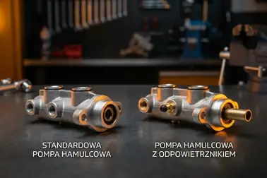 Porównanie pompy hamulcowej wyposażonej wyłącznie w porty wyjściowe z modelem posiadającym osobny zawór odpowietrzający