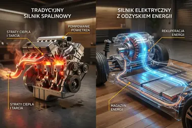 Porównanie przepływu energii podczas zwalniania autem spalinowym i elektrycznym