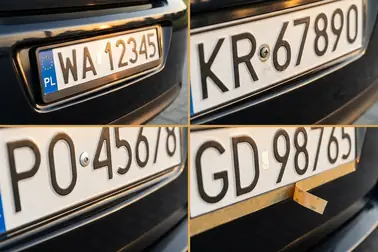 Porównanie ramki zatrzaskowej, śruby, nitu zrywalnego i mocowania tablicy na taśmie
