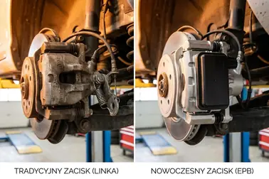 Porównanie tradycyjnego tylnego zacisku z linką ręcznego i nowoczesnego zacisku EPB z silniczkiem
