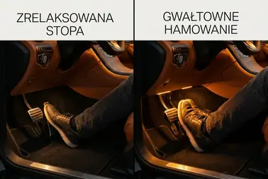 Porównanie zachowania pedału hamulca przy sprawnym i niesprawnym wspomaganiu