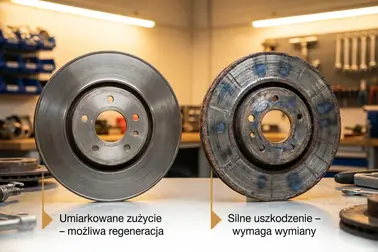 Powierzchnie tarcz hamulcowych przeznaczonych do dalszej oceny, toczenia i wymiany