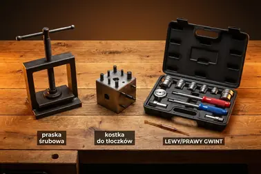 Praska śrubowa, kostka oraz zestaw z wrzecionami i adapterami do cofania tłoczków hamulcowych