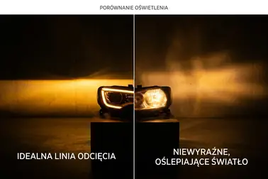 Prawidłowa i zaburzona granica światła reflektora z wymiennym źródłem H7