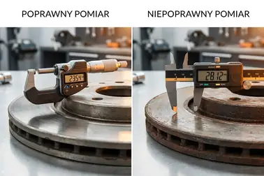 Prawidłowe przyłożenie mikrometru do powierzchni roboczej tarczy oraz błędny pomiar na rancie