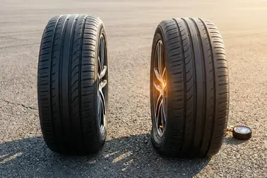 Prawidłowo napompowana i wyraźnie niedopompowana opona widziane na postoju