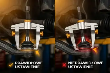 Prawidłowo ustawiony ściągacz oraz przykłady podparcia na osłonie i krawędzi połączenia