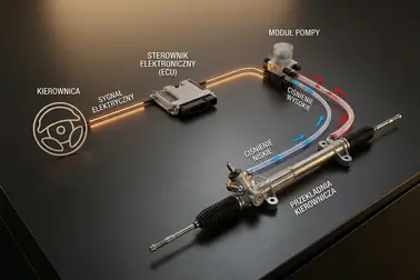 Przepływ energii elektrycznej i ciśnienia hydraulicznego w elektrohydraulicznym wspomaganiu kierownicy