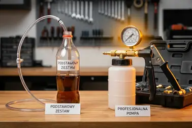 Przewód z pojemnikiem oraz przyrządy podciśnieniowy i ciśnieniowy do odpowietrzania hamulców