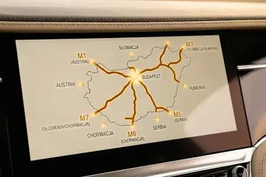 Schemat głównych autostrad na Węgrzech z kierunkami do Austrii, Słowacji, Rumunii, Serbii, Chorwacji i Słowenii