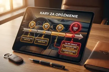 Schemat kar za przekroczenie terminu rejestracji samochodu i podwojenie kary po 180 dniach