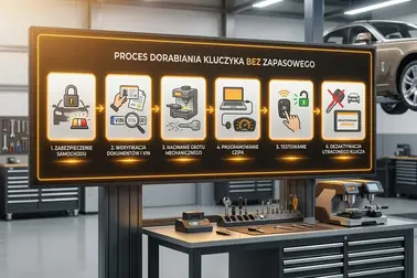 Schemat od zabezpieczenia auta, przez weryfikację i odtworzenie, po test i dezaktywację klucza
