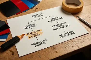 Schemat prowadzący od celu i geometrii elementu do rodziny folii oraz parametrów do sprawdzenia
