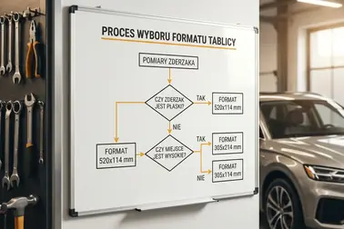 Schemat prowadzący od wymiarów i kształtu miejsca montażowego do tablicy 520 × 114 mm, 305 × 114 mm albo 305 × 214 mm