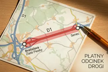 Schemat trasy z początkiem i końcem płatnego odcinka między węzłami