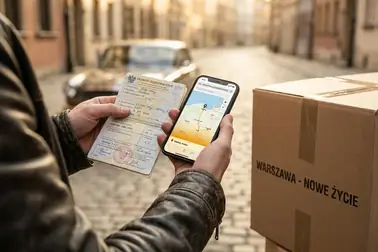 Schemat wskazujący, że po przeprowadzce wniosek trafia do urzędu ostatniej rejestracji pojazdu