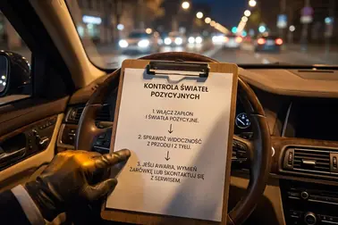Schemat wyboru świateł pozycyjnych zależnie od jazdy, postoju, holowania i widoczności