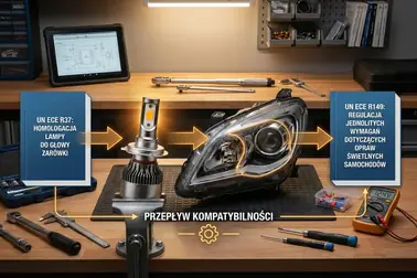 Schemat zależności między homologacją H11 LEDr według R37, homologacją reflektora i regulaminem R149