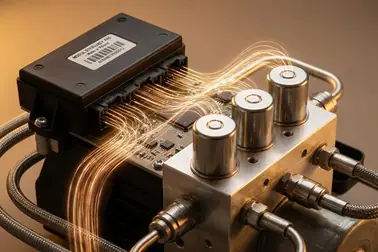 Sterownik ABS wysyłający sygnały do elektrozaworów i silnika pompy modulatora