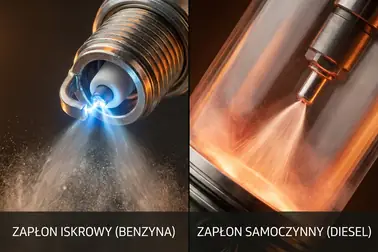 Świeca zapłonowa w silniku benzynowym i wtryskiwacz w silniku Diesla