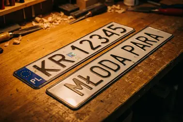 Tablica kolekcjonerska zestawiona z urzędową tablicą rejestracyjną