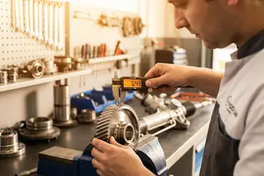 Technik mierzący zużycie listwy i wałka rozebranej przekładni kierowniczej