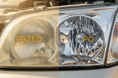Ten sam reflektor przed polerowaniem z matowym kloszem i po zabiegu z przejrzystą powierzchnią