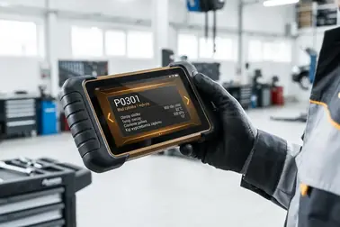 Tester diagnostyczny wyświetlający kod P0301 i parametry freeze frame przed kasowaniem błędu